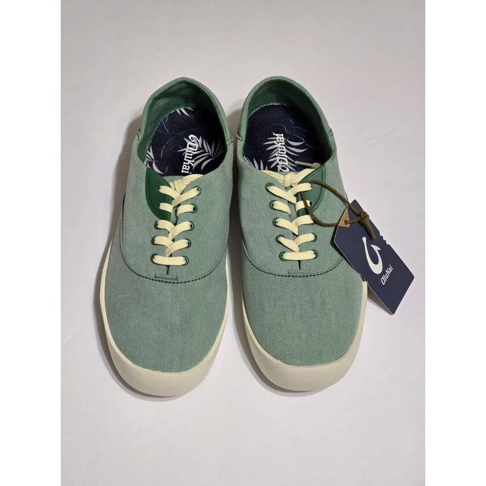 Olukai Tradewind Men's 10 Canvas Lace Up Boat Beach Sneakers Drop-In Heel Green